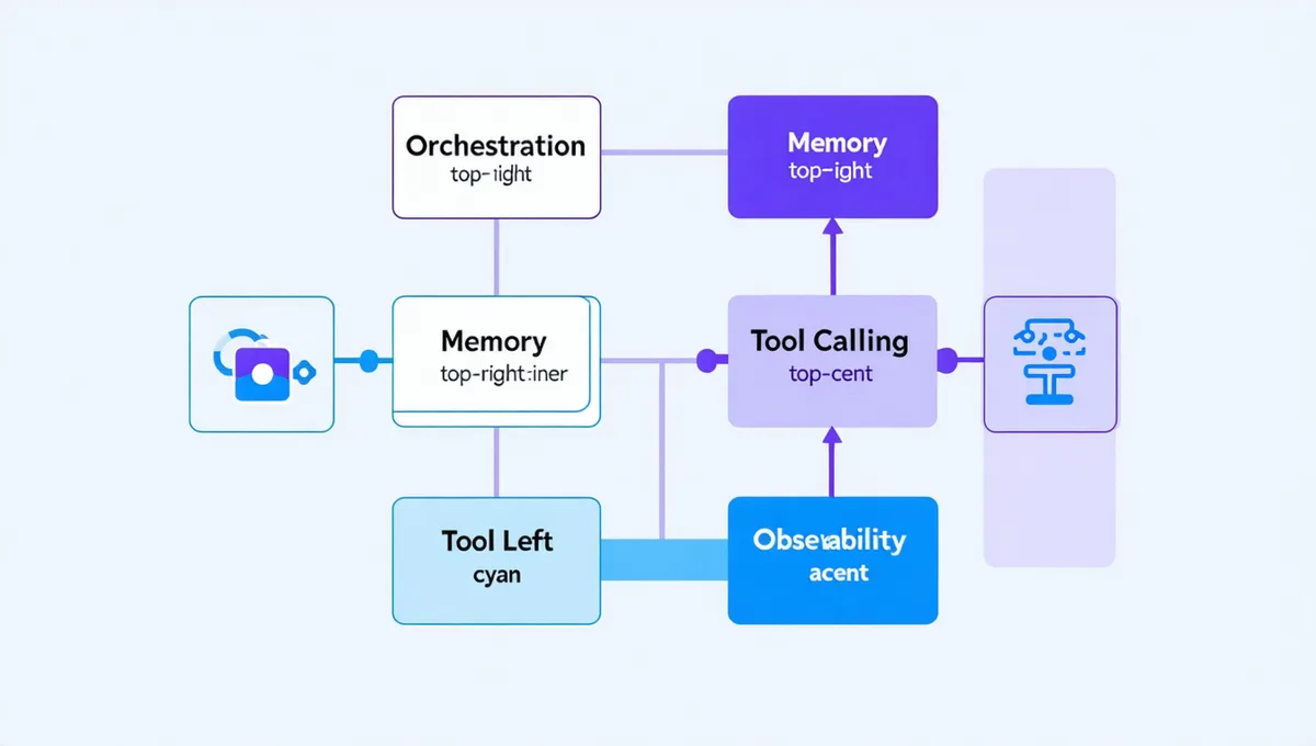Diaflow platform architecture showing four interconnected layers: orchestration, memory, tools, and observability