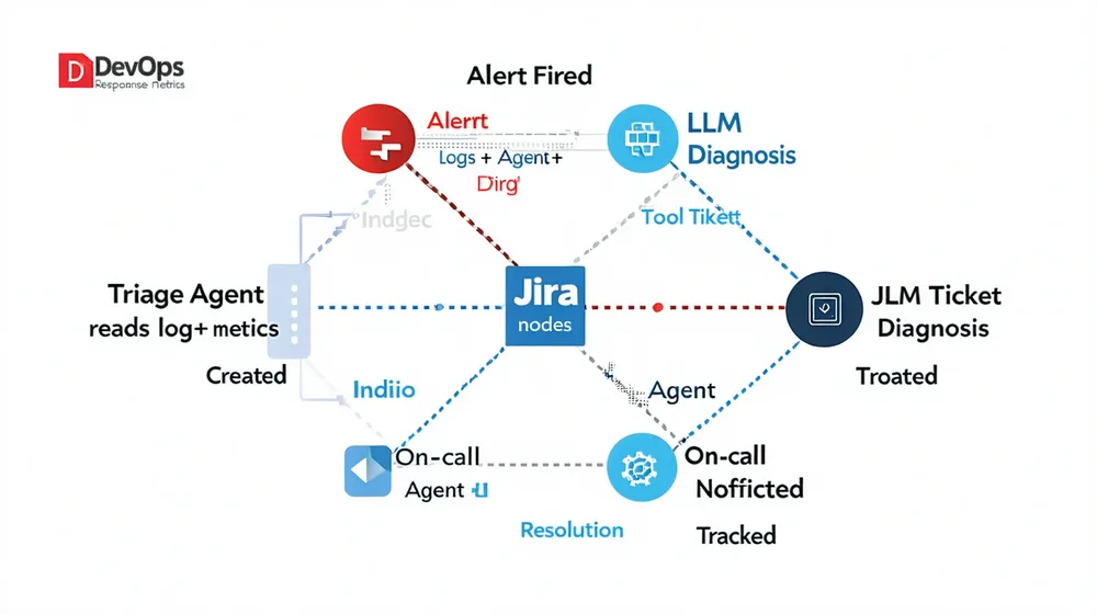 DevOps incident response agent workflow: alert intake, diagnosis, ticket creation, on-call notification, and resolution tracking